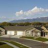 Rows of homes with mountains in the background
